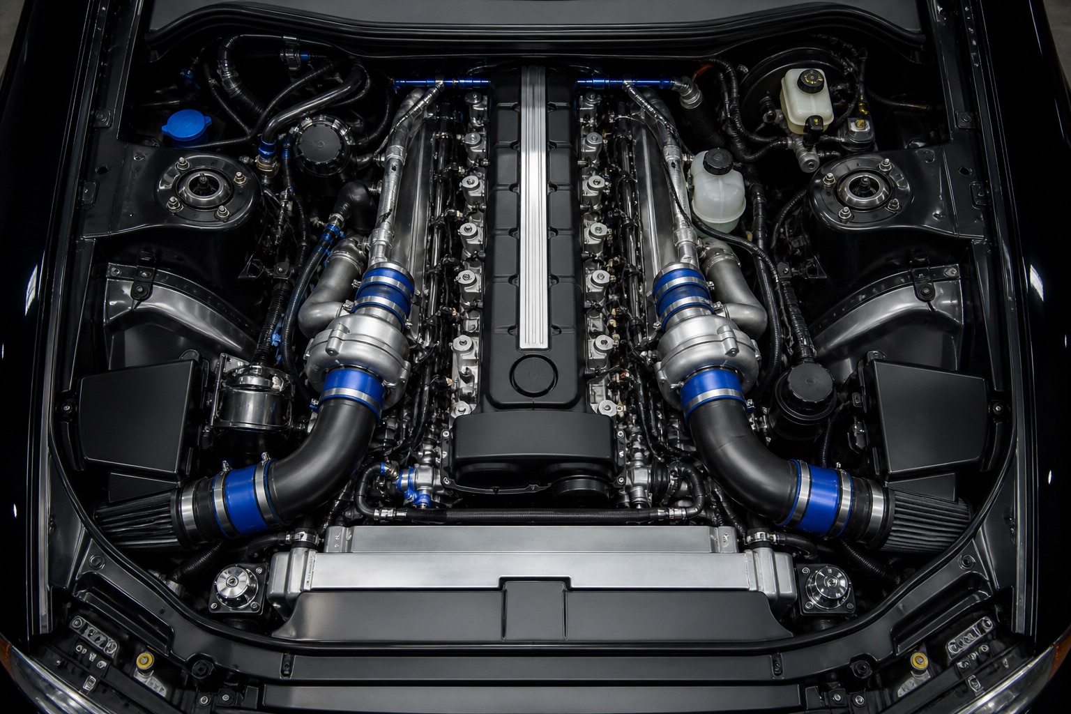 Twin-turbo engine bay